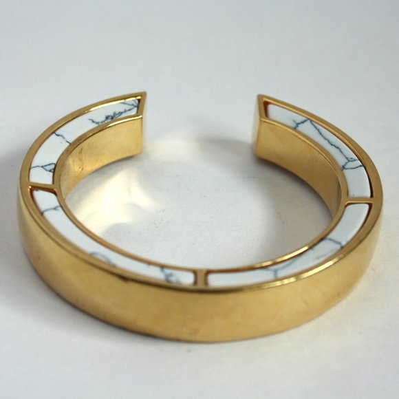 J.Crew Goldtone Cuff style bracelet encased Marble Extra Small Wrist - Picture 2 of 4